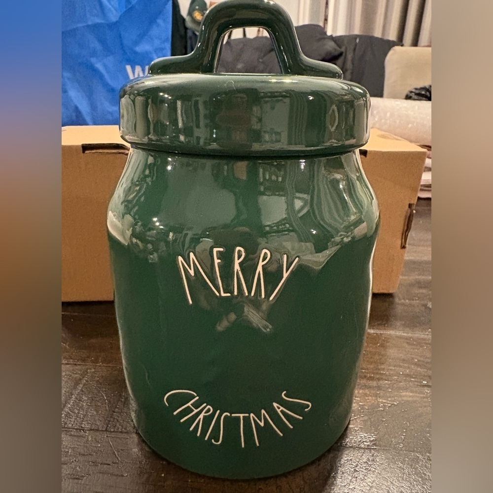Rae Dunn Green 'Merry Christmas' Cookie Jar